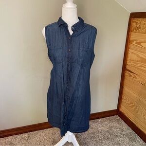 Wax Jean Sleeveless Button Up Dark Wash Denim Dress Medium